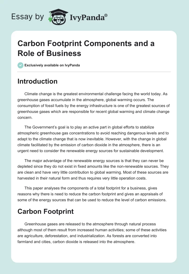 Carbon Footprint Components and a Role of Business. Page 1