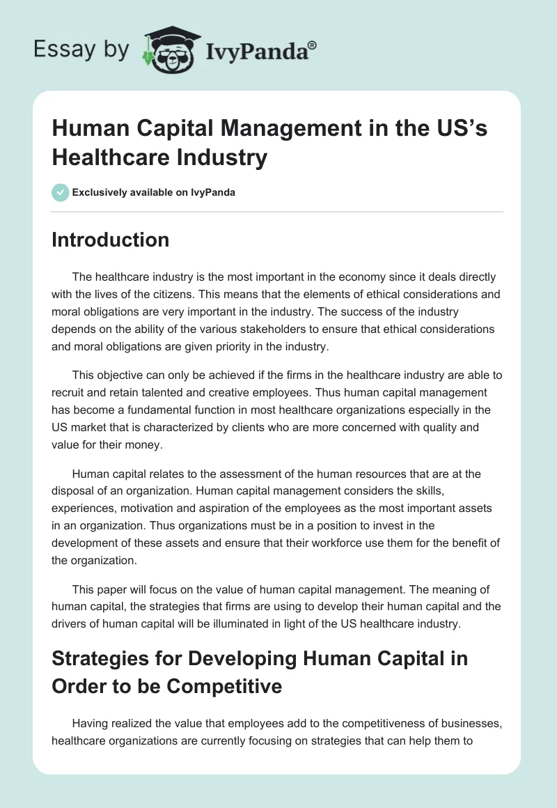 Human Capital Management in the US’s Healthcare Industry. Page 1