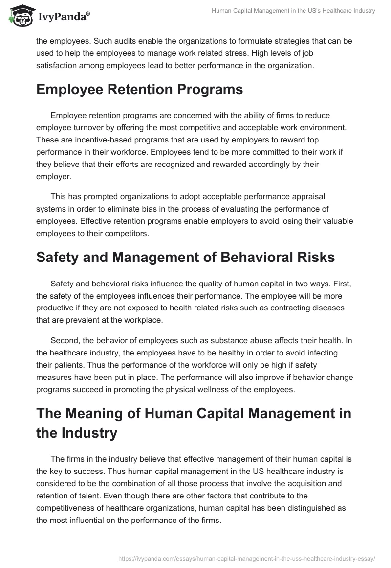 Human Capital Management in the US’s Healthcare Industry. Page 3