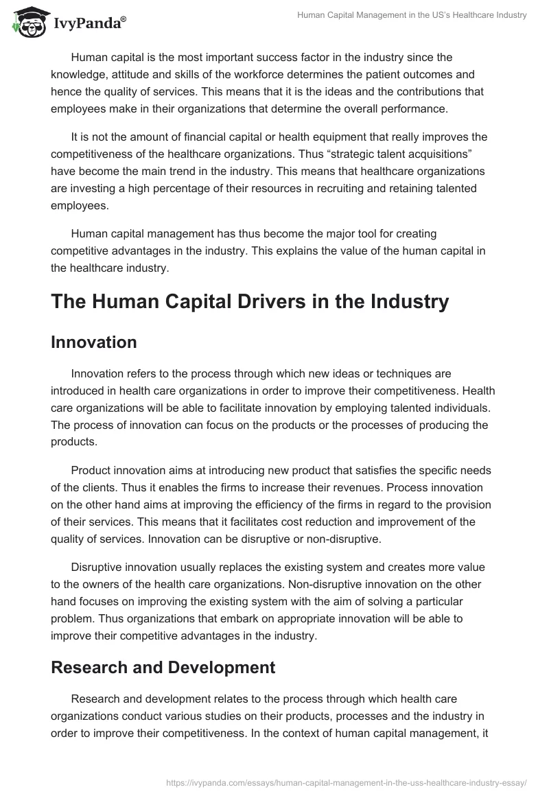 Human Capital Management in the US’s Healthcare Industry. Page 4