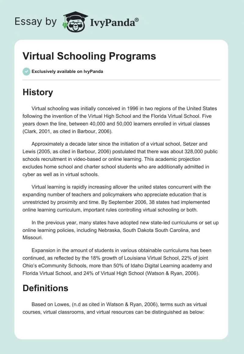 Virtual Schooling Programs. Page 1