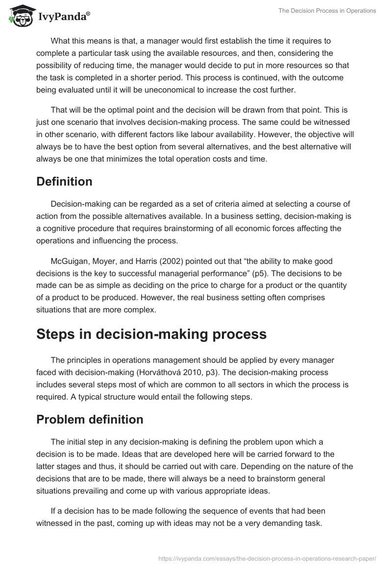 The Decision Process in Operations. Page 2