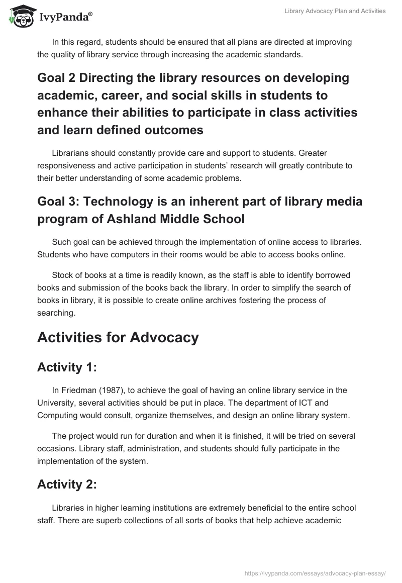 Library Advocacy Plan and Activities. Page 2