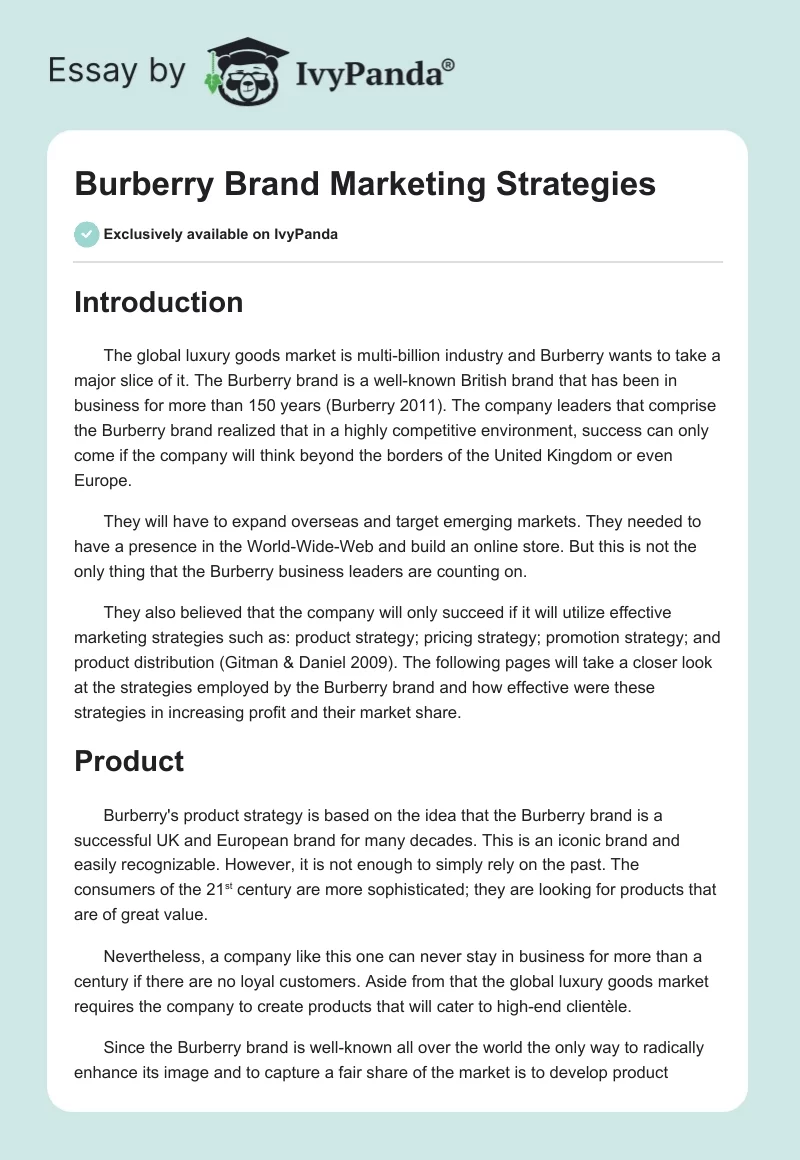 Burberry Brand Marketing Strategies. Page 1