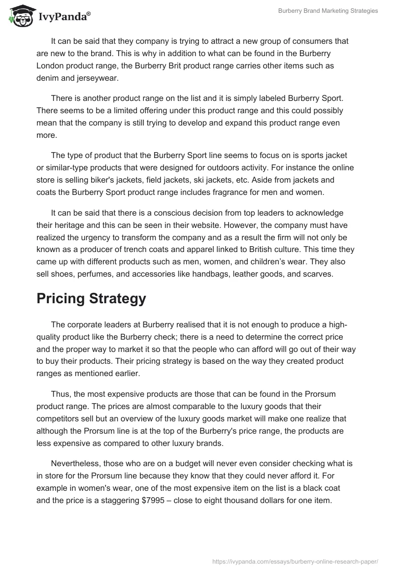 Burberry Brand Marketing Strategies. Page 3