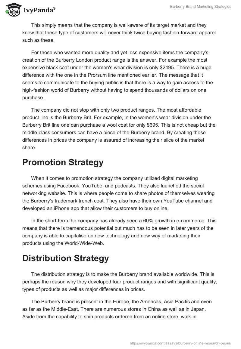 Burberry Brand Marketing Strategies. Page 4