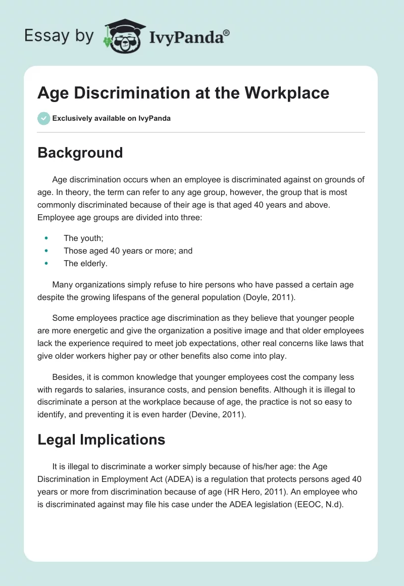 Age Discrimination at the Workplace. Page 1