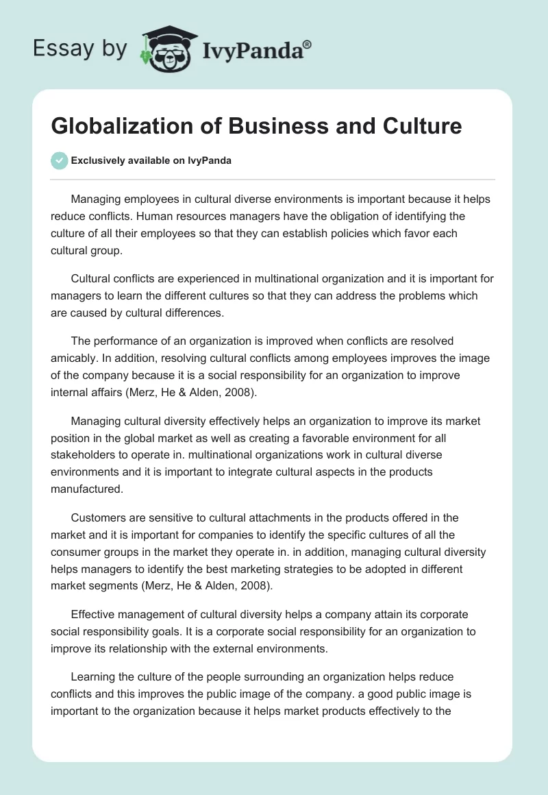 Globalization of Business and Culture. Page 1