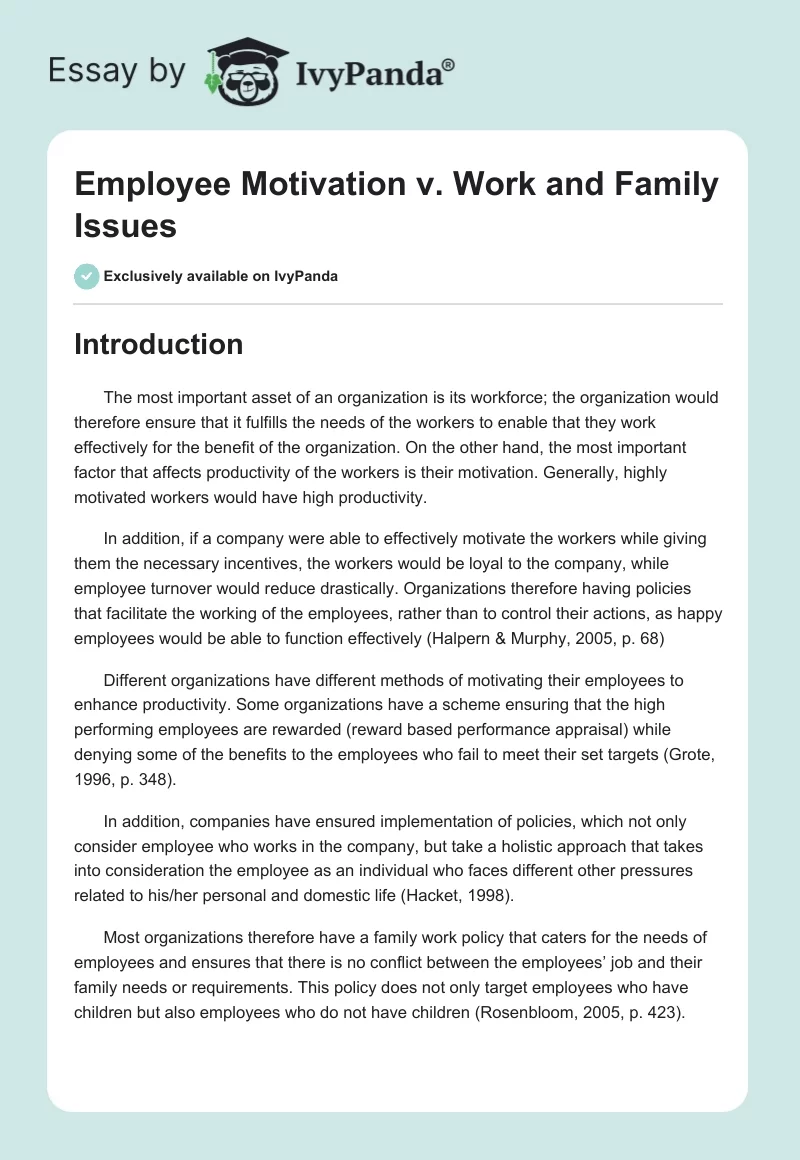 Employee Motivation vs. Work and Family Issues. Page 1