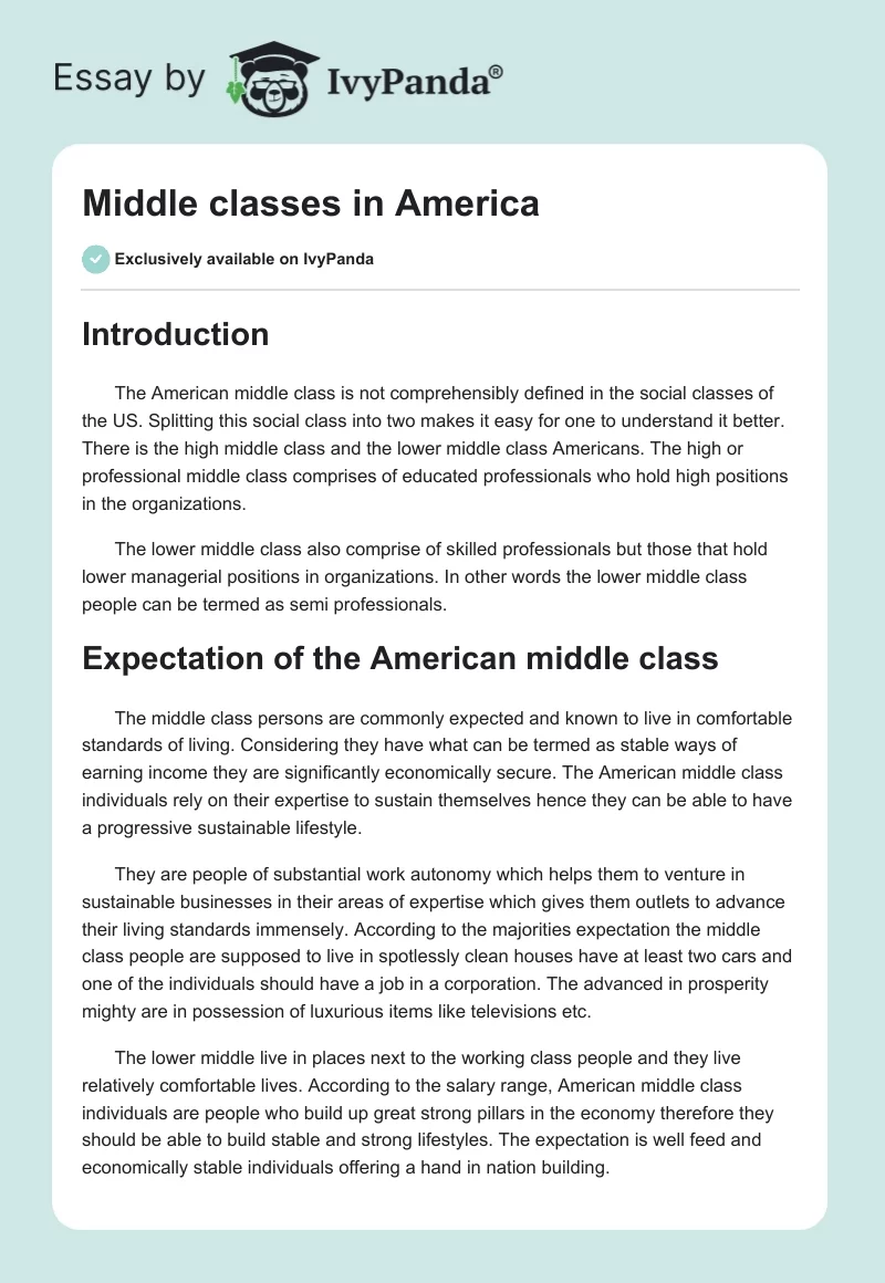 Middle classes in America. Page 1
