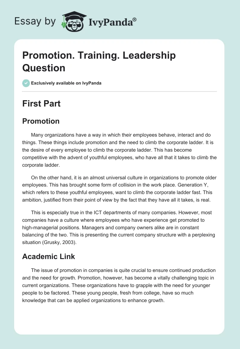 Promotion. Training. Leadership Question. Page 1