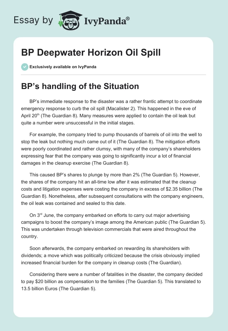 BP Deepwater Horizon Oil Spill. Page 1