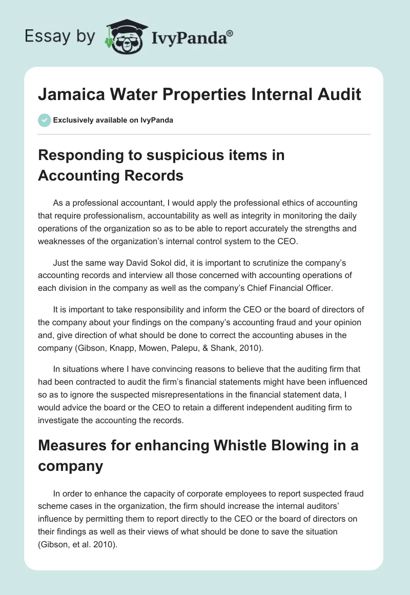 Jamaica Water Properties Internal Audit. Page 1