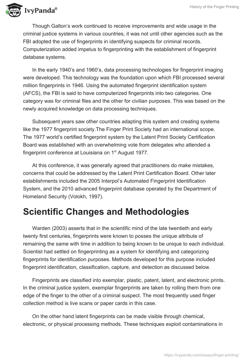 History of the Finger Printing. Page 2