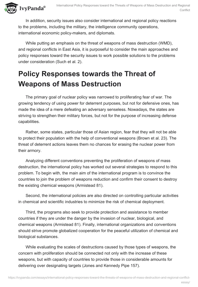International Policy Responses Toward the Threats of Weapons of Mass Destruction and Regional Conflict. Page 2