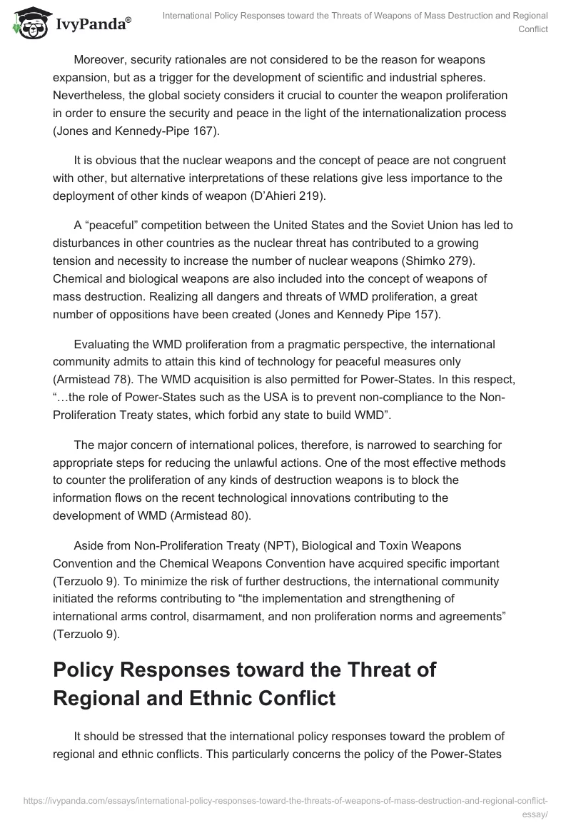 International Policy Responses Toward the Threats of Weapons of Mass Destruction and Regional Conflict. Page 3