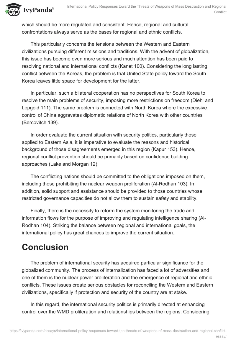 International Policy Responses Toward the Threats of Weapons of Mass Destruction and Regional Conflict. Page 4