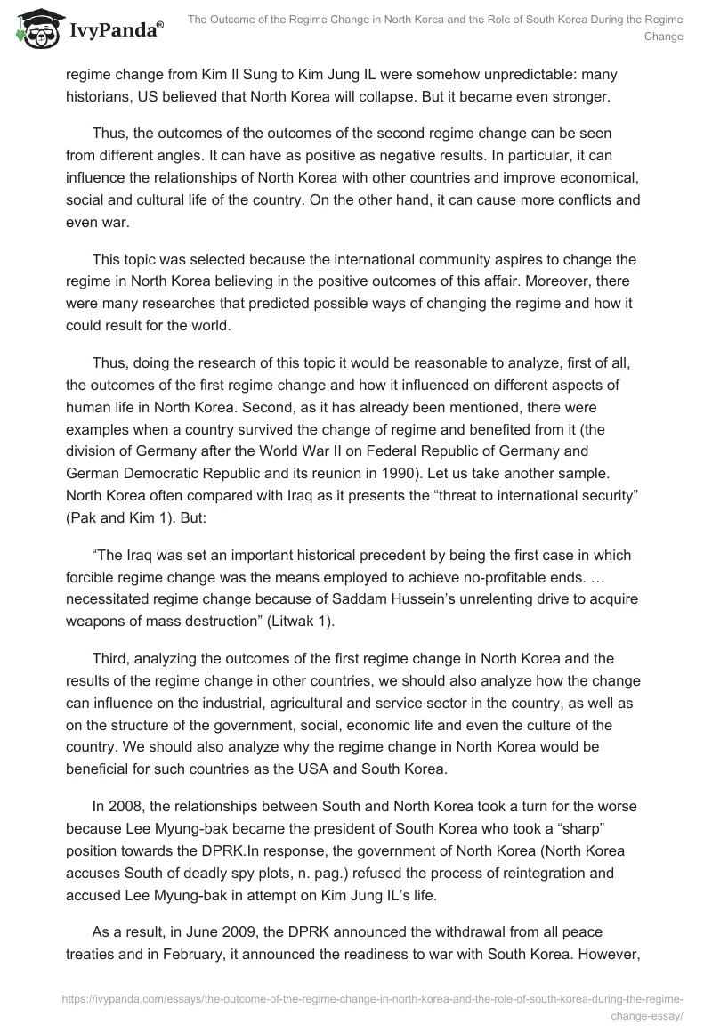 The Outcome of the Regime Change in North Korea and the Role of South Korea During the Regime Change. Page 2