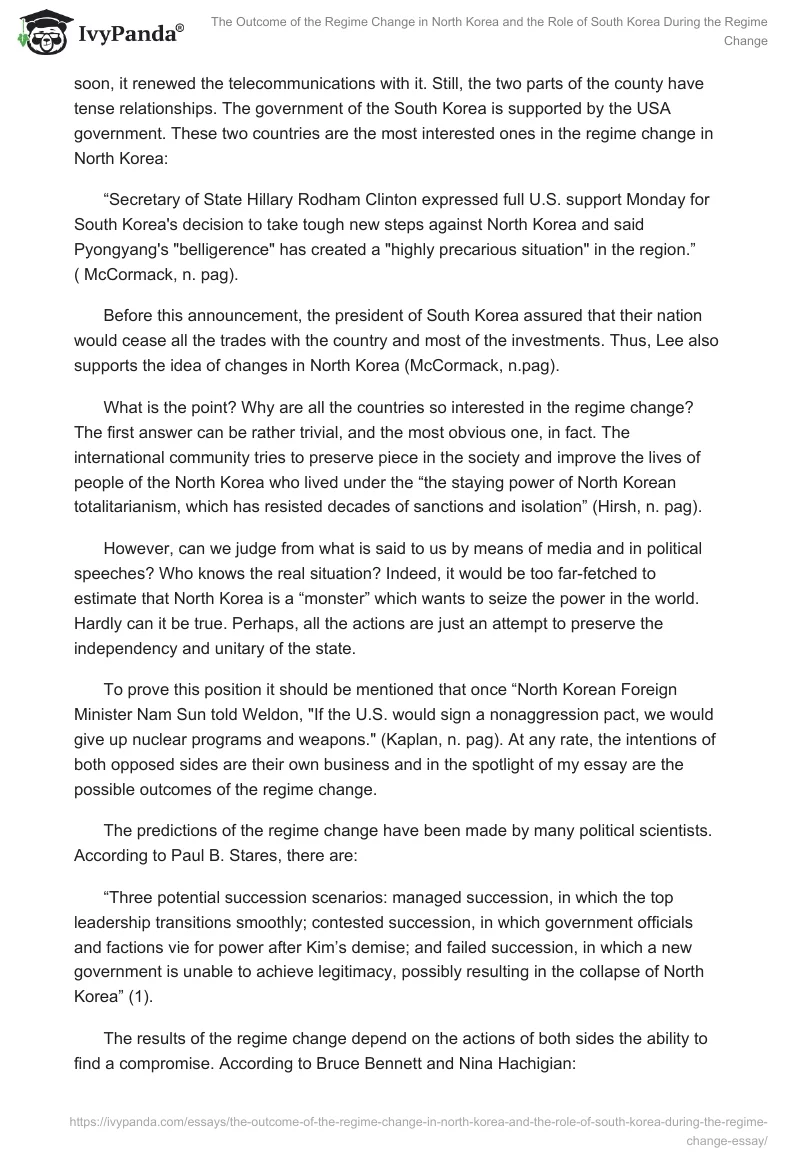 The Outcome of the Regime Change in North Korea and the Role of South Korea During the Regime Change. Page 3
