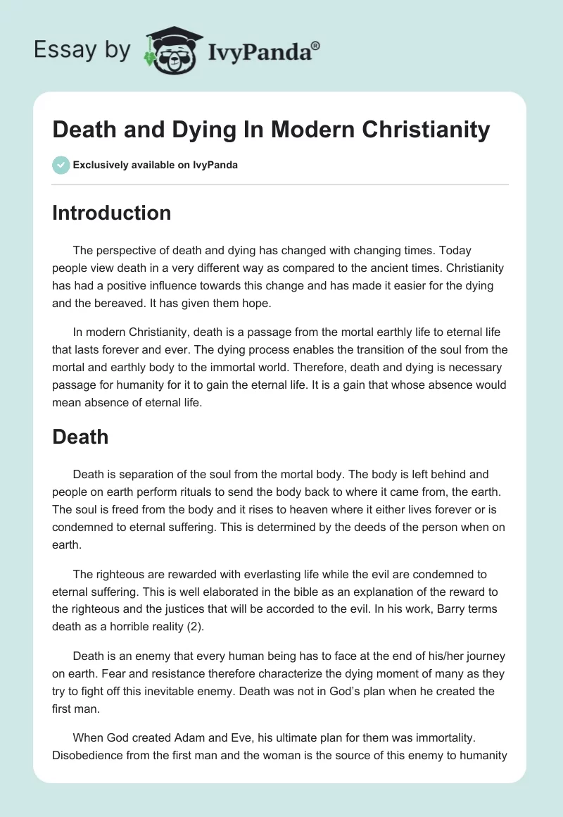 Death and Dying in Modern Christianity. Page 1