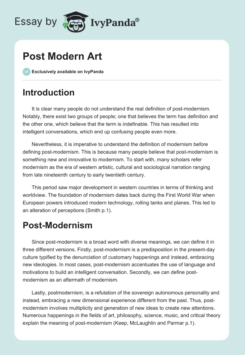 Post Modern Art. Page 1