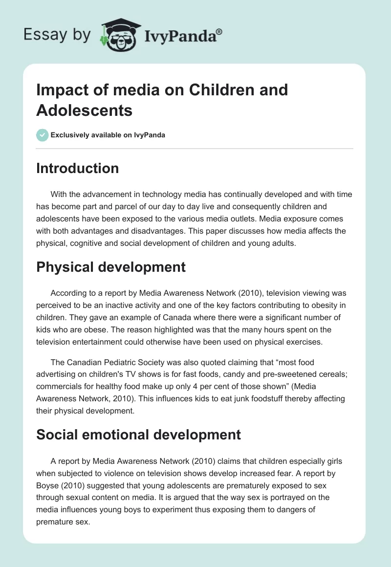 Impact of media on Children and Adolescents. Page 1