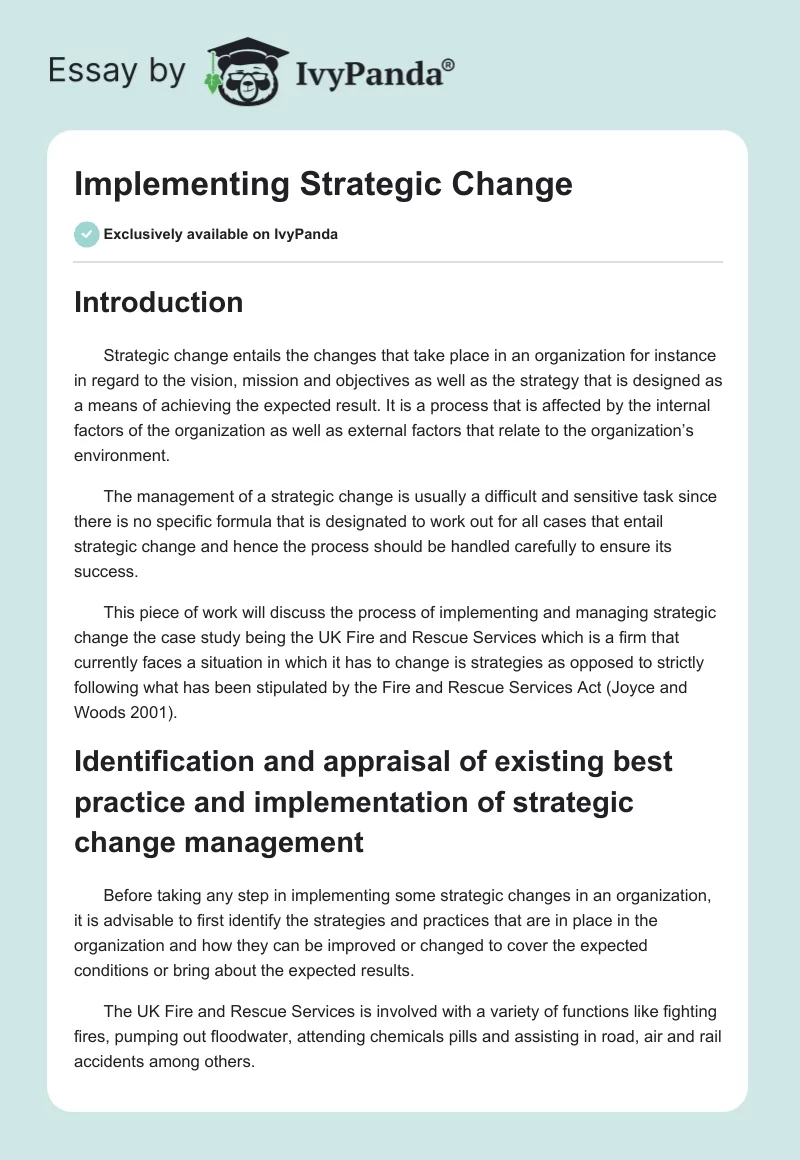 Implementing Strategic Change. Page 1