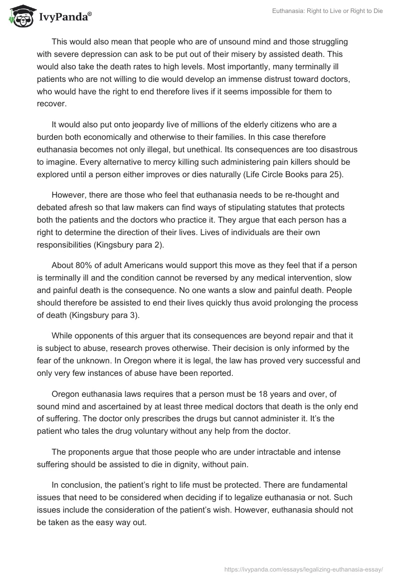 Euthanasia: Right to Live or Right to Die. Page 2