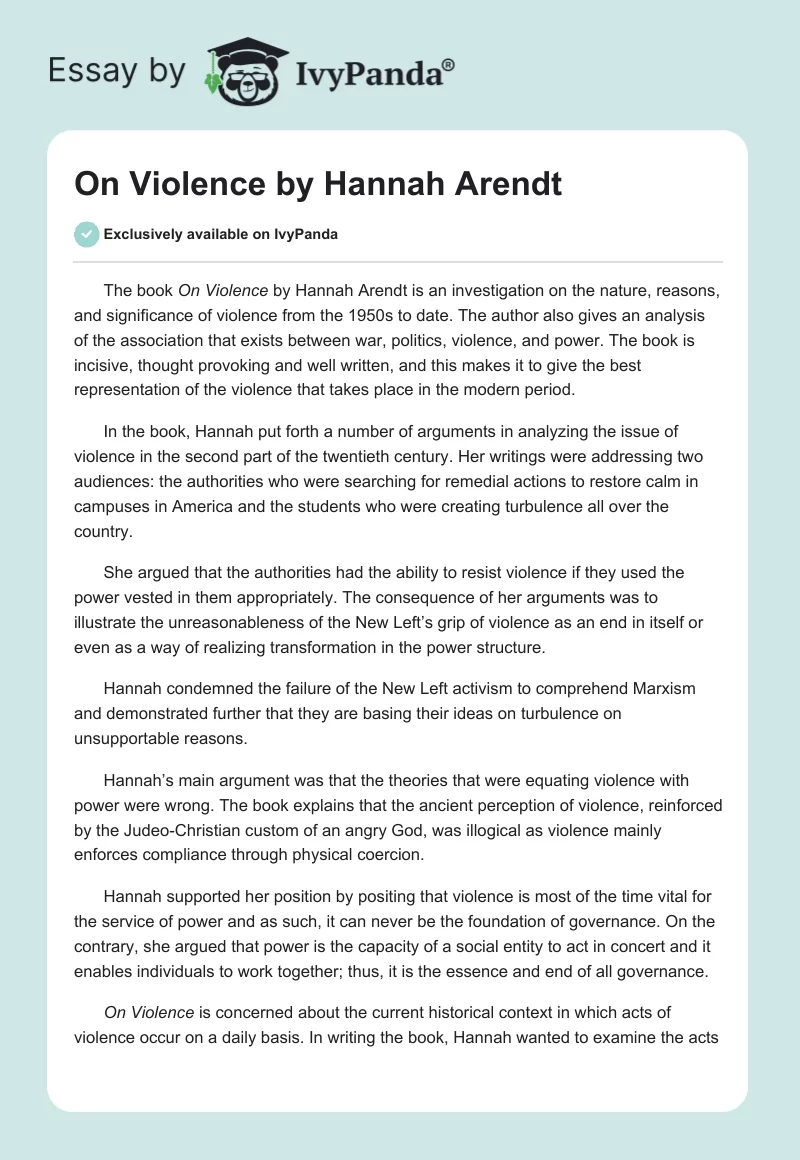On Violence by Hannah Arendt. Page 1
