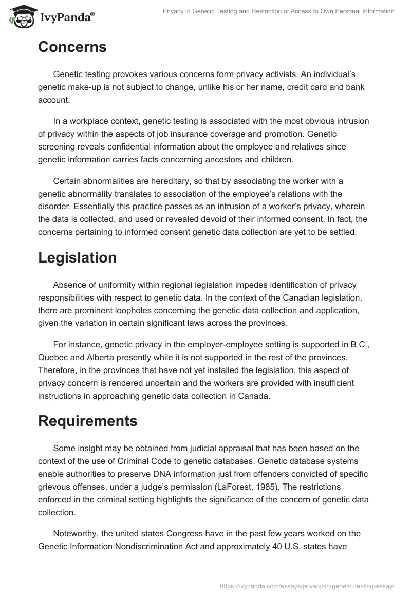 Privacy in Genetic Testing and Restriction of Access to Own Personal Information. Page 2