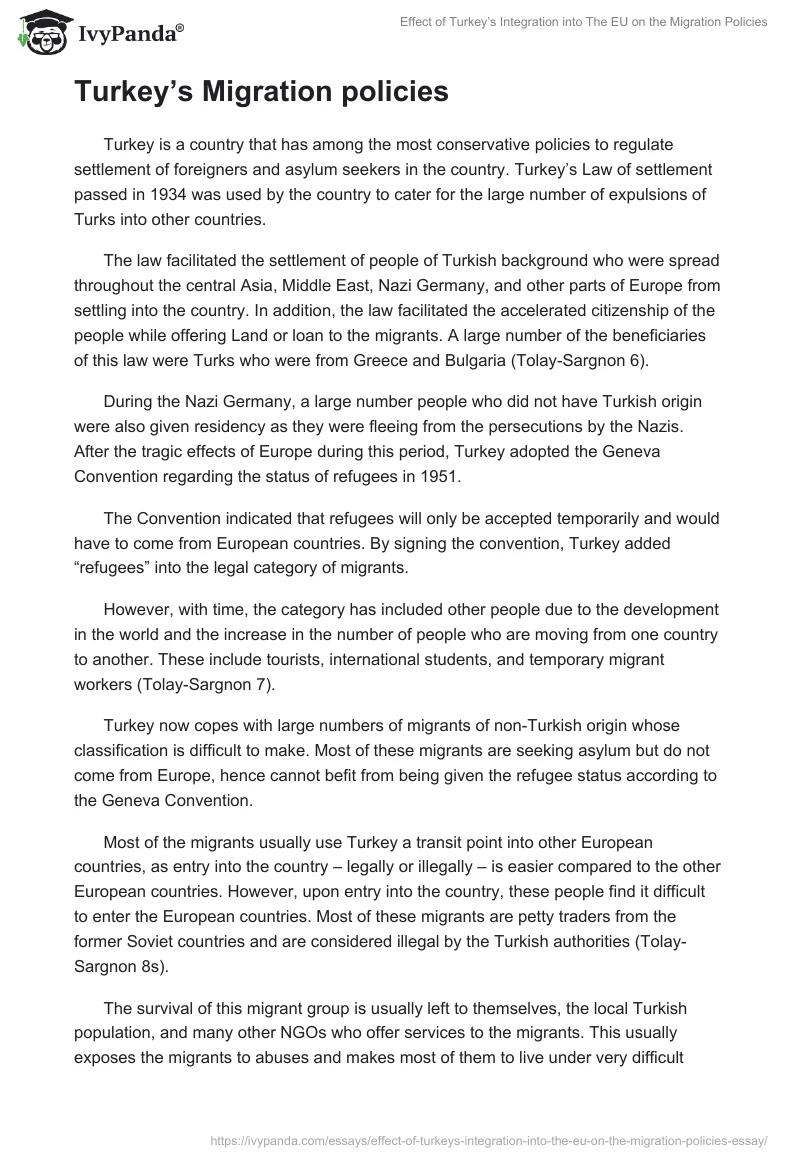 Effect of Turkey’s Integration into The EU on the Migration Policies. Page 3