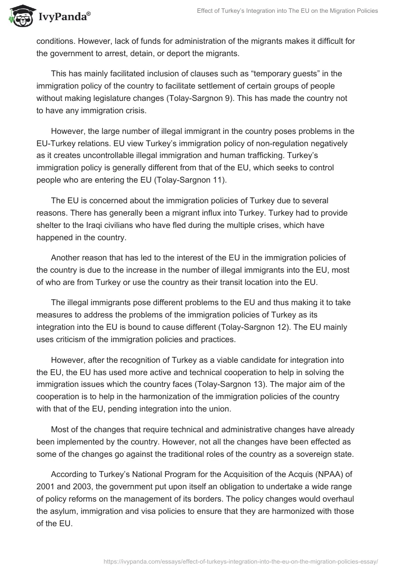 Effect of Turkey’s Integration into The EU on the Migration Policies. Page 4