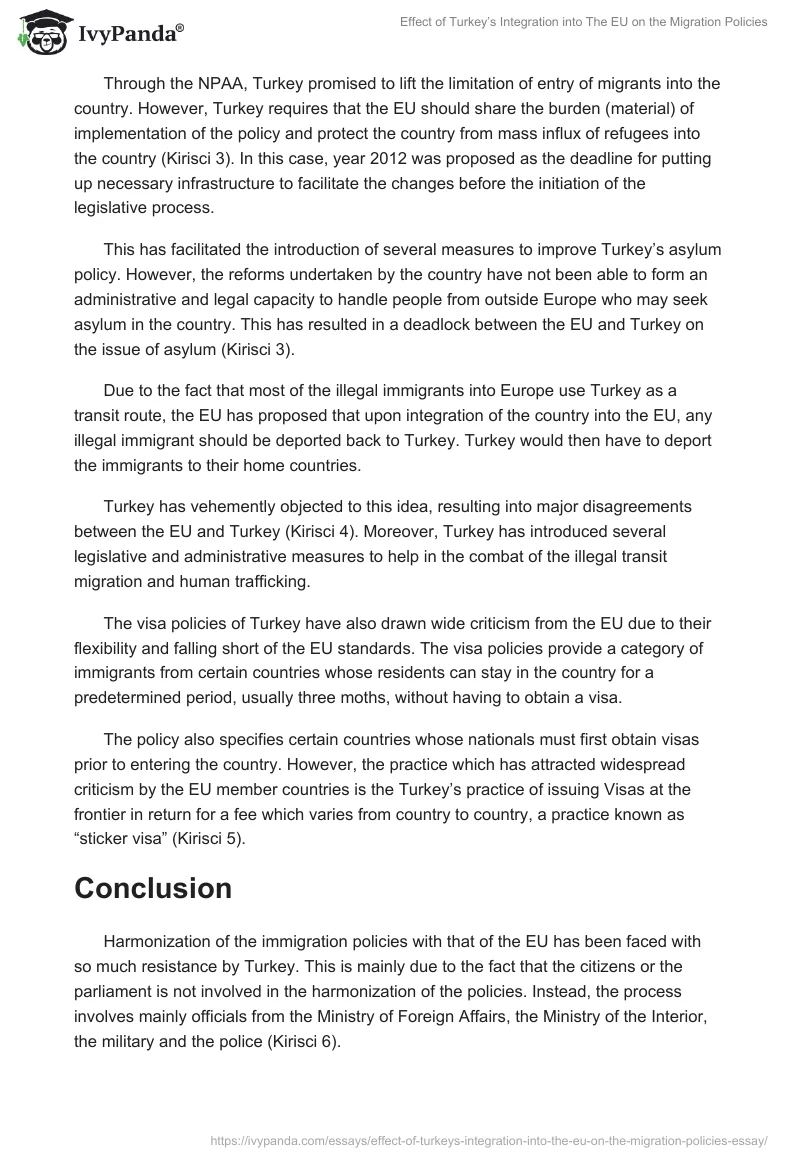 Effect of Turkey’s Integration into The EU on the Migration Policies. Page 5