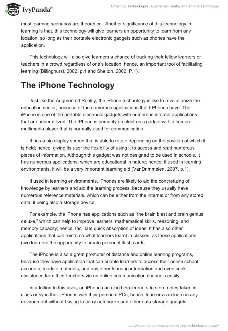Emerging Technologies: Augmented Reality and iPhone Technology. Page 2