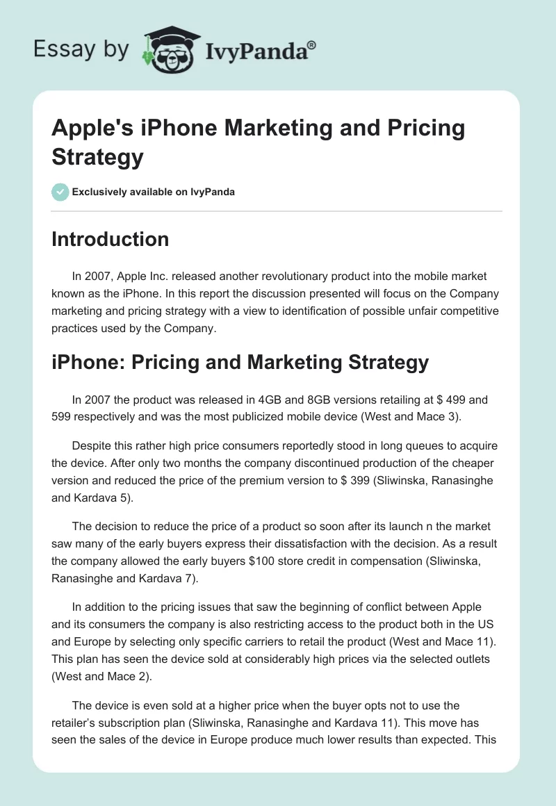 Apple's iPhone Marketing and Pricing Strategy. Page 1