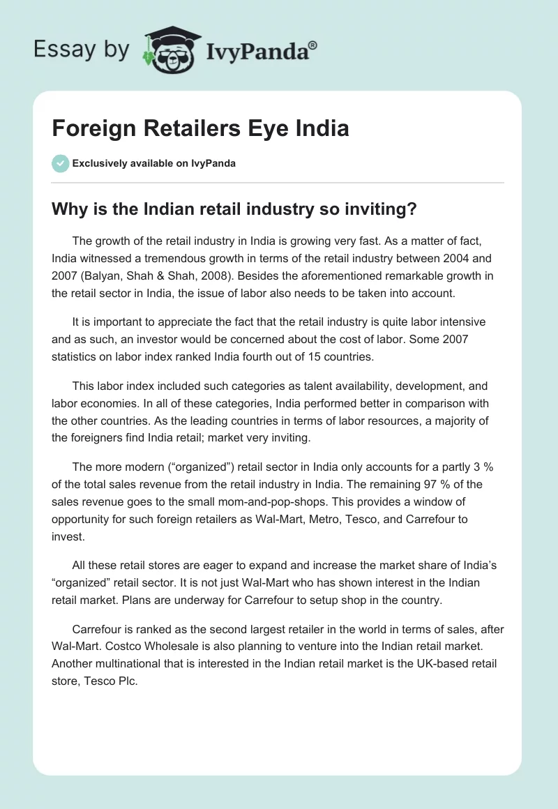 Foreign Retailers Eye India. Page 1