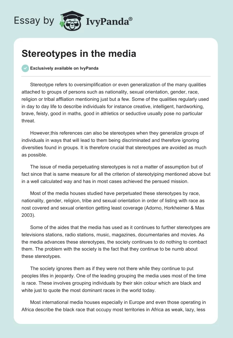 Stereotypes in the media. Page 1