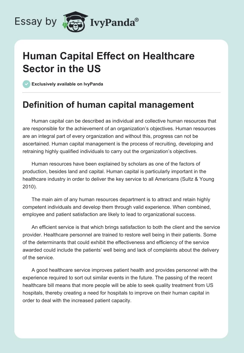 Human Capital Effect on Healthcare Sector in the US. Page 1