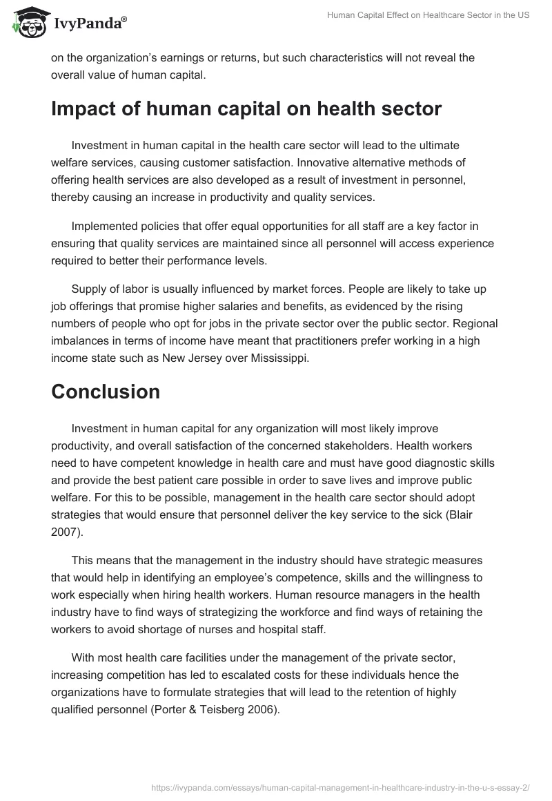 Human Capital Effect on Healthcare Sector in the US. Page 4