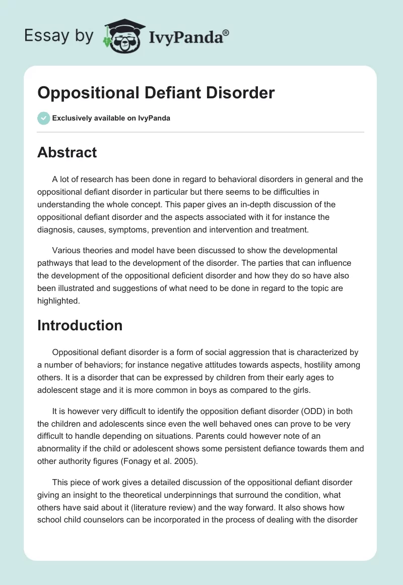 Oppositional Defiant Disorder. Page 1
