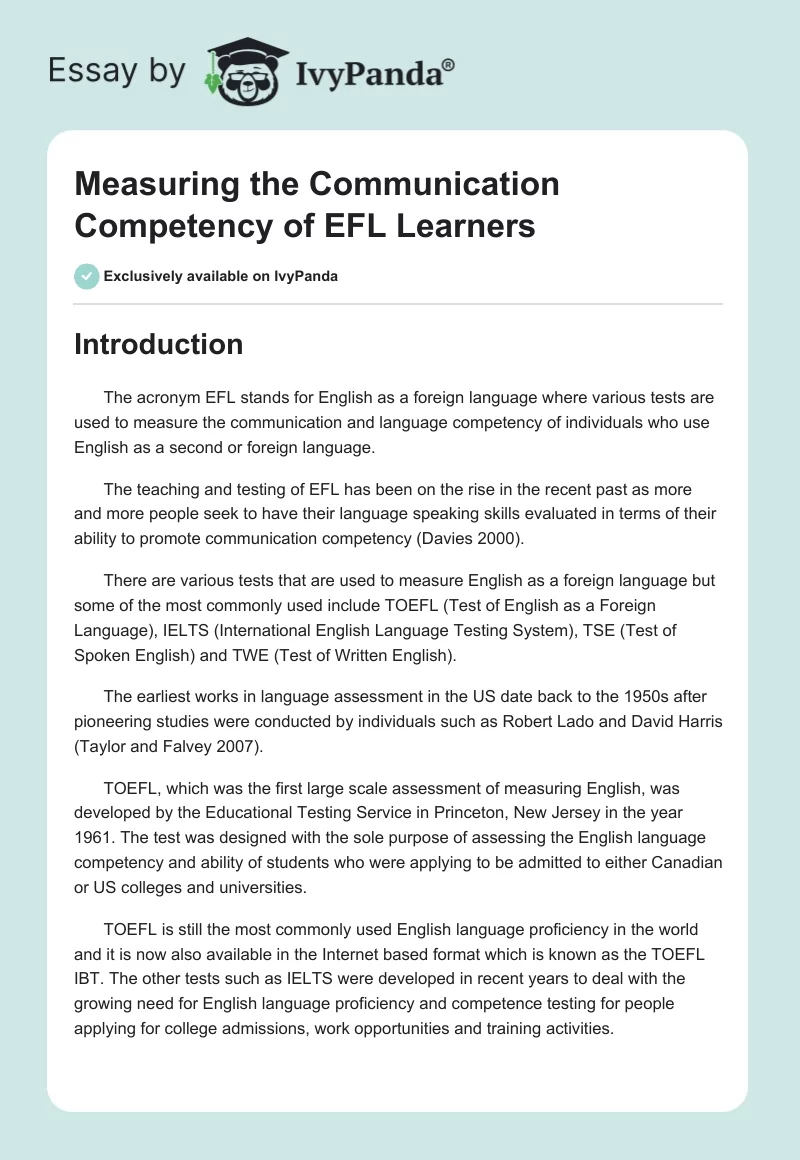Measuring the Communication Competency of EFL Learners. Page 1