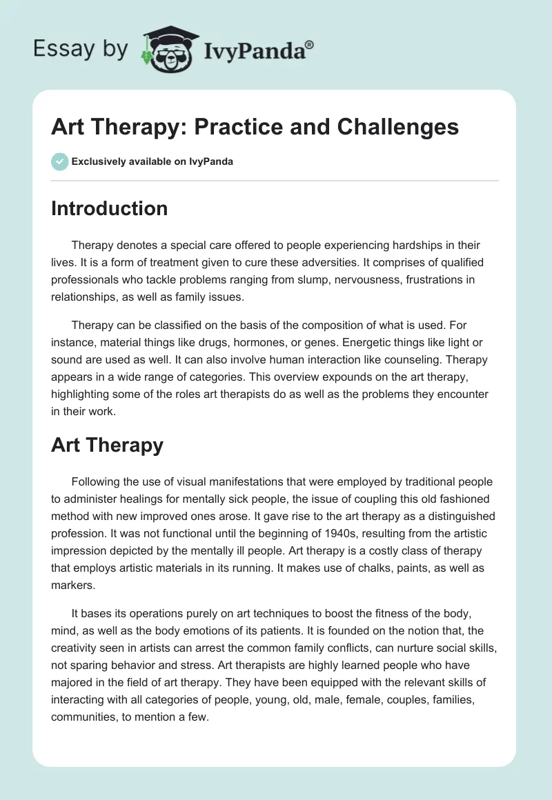 Art Therapy: Practice and Challenges. Page 1