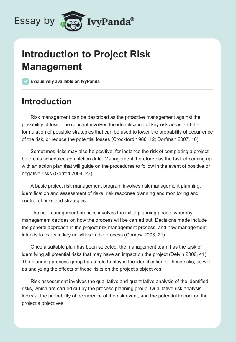 Introduction to Project Risk Management. Page 1
