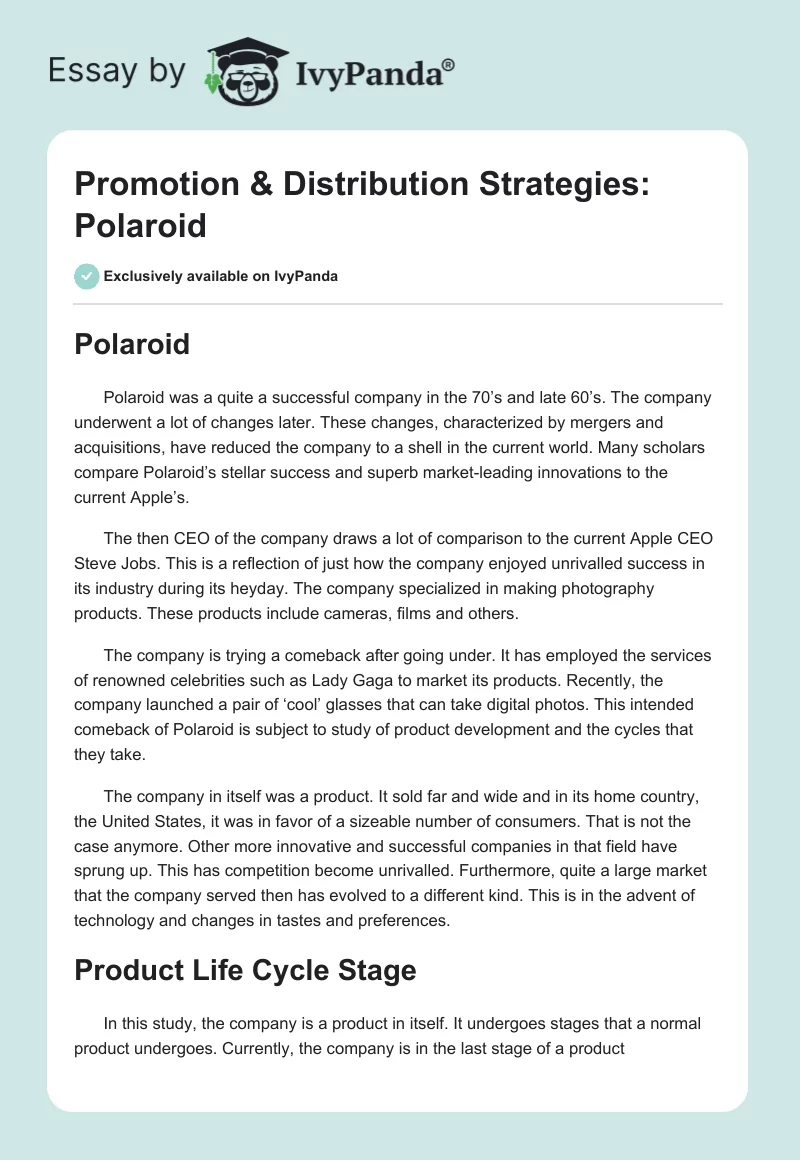 Promotion & Distribution Strategies: Polaroid. Page 1