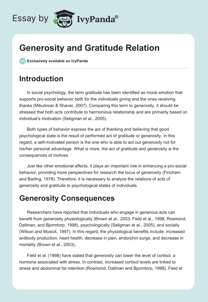 Generosity and Gratitude Relation. Page 1