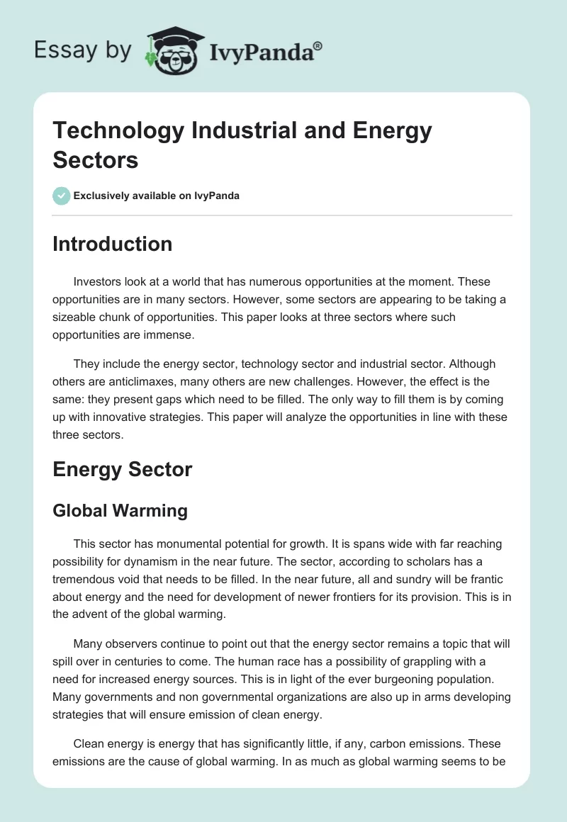Technology Industrial and Energy Sectors. Page 1