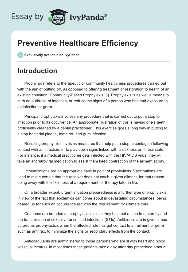 Preventive Healthcare Efficiency. Page 1