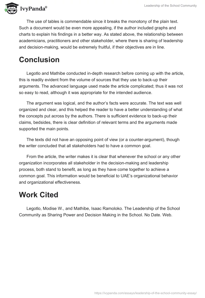 Leadership of the School Community. Page 5