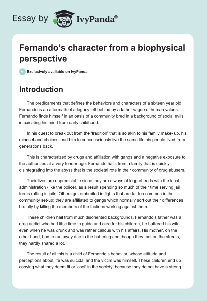 Fernando’s character from a biophysical perspective. Page 1