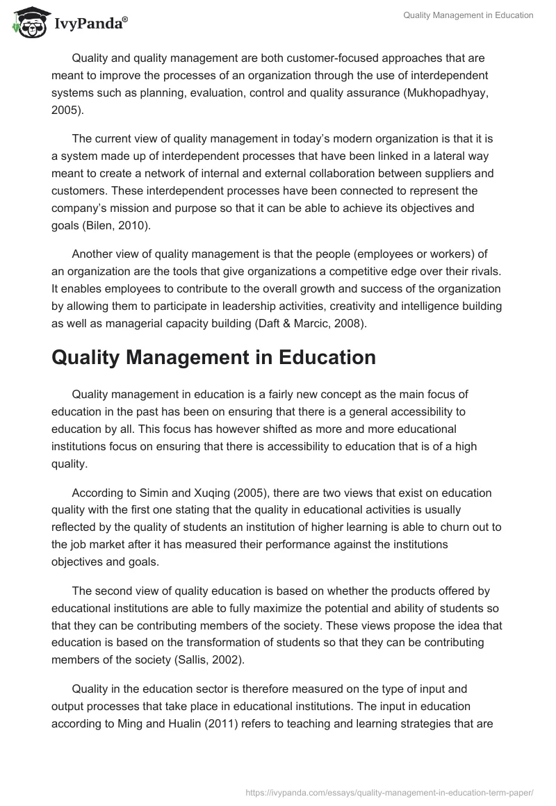 Quality Management in Education. Page 3